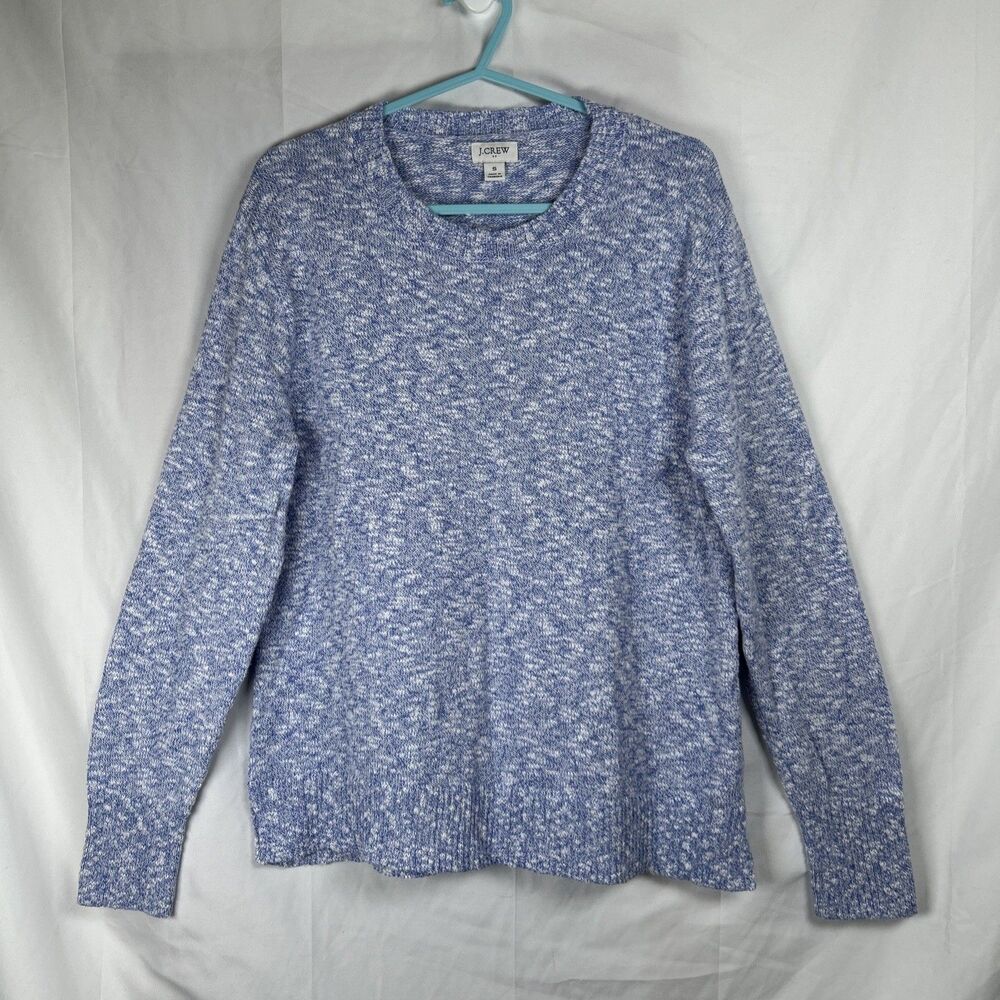 J Crew Blue White Marled Knit Crewneck Sweater Women’s Small Lightweight Cotton